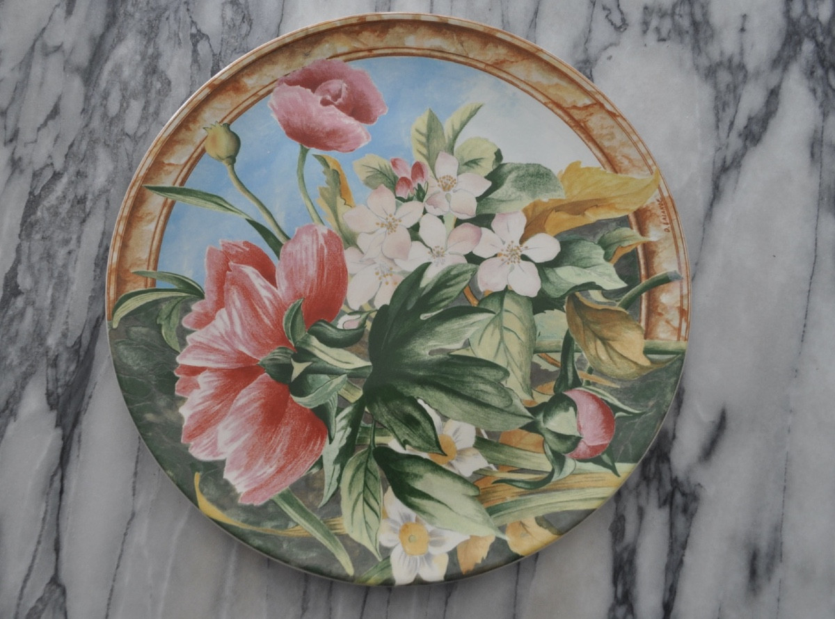 Antique Gien Earthenware Cake Or Tart Dish, Volupté Pattern, Signed Lalande