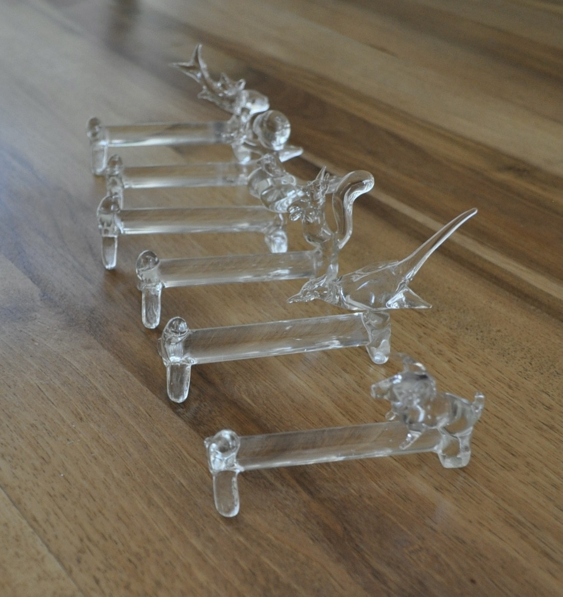 Série De 6 Porte-couteaux Animaliers En Verre Ou Cristal écureuil Oiseau Cochon Dauphin Etc
