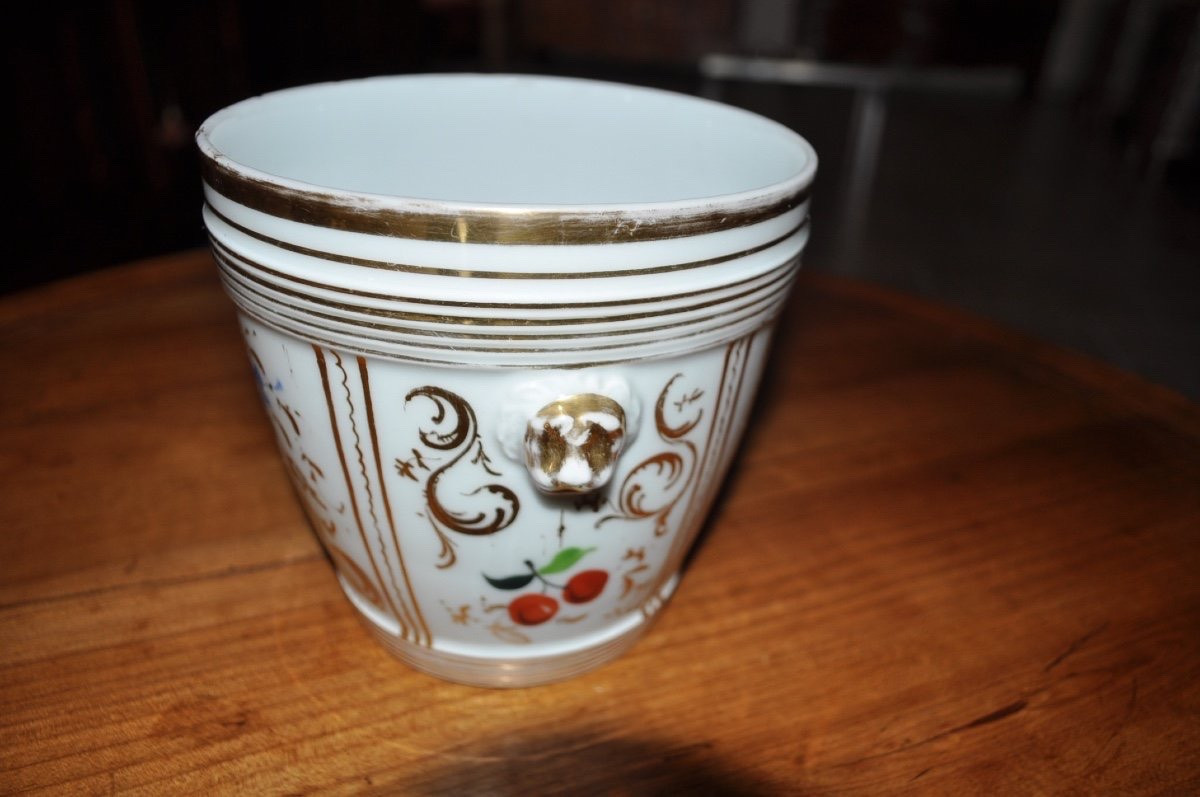 Cache Pot Ancien En Porcelaine De Paris d'époque Empire Début 19ème Décor Polychrome Et Doré-photo-4