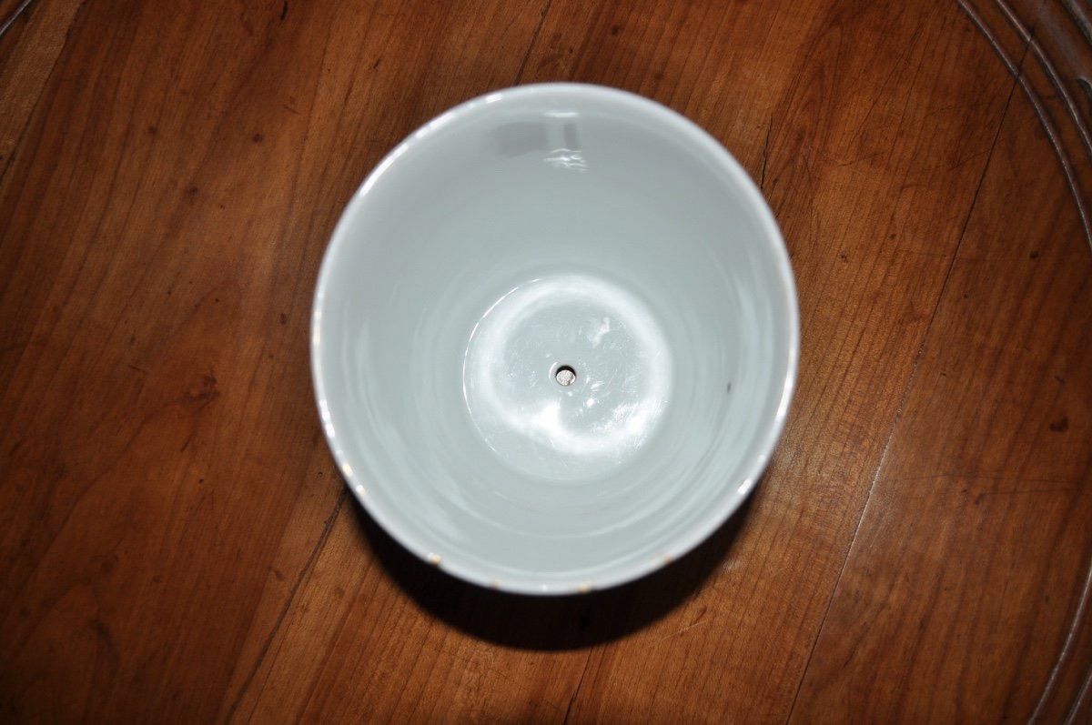 Cache Pot Ancien En Porcelaine De Paris d'époque Empire Début 19ème Décor Polychrome Et Doré-photo-4