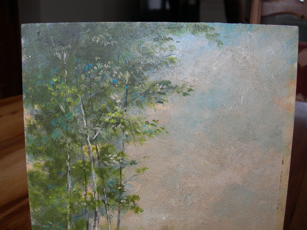 Tableau ancien huile sur panneau de bois signé Pierre Stéfani né en 1938 paysage avec un étang-photo-3