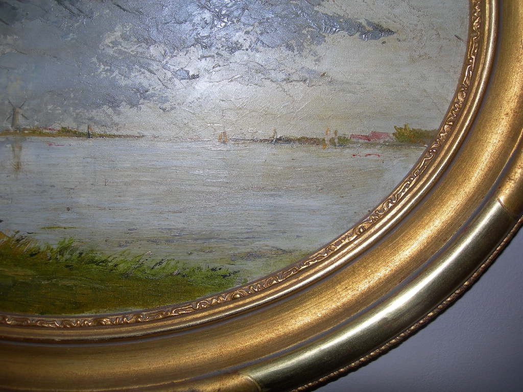 Oil Painting On Oval Canvas, Signed Pierre Stéfani, Born In 1938, Depicting The Mills Of Flanders And The Seascape.-photo-3