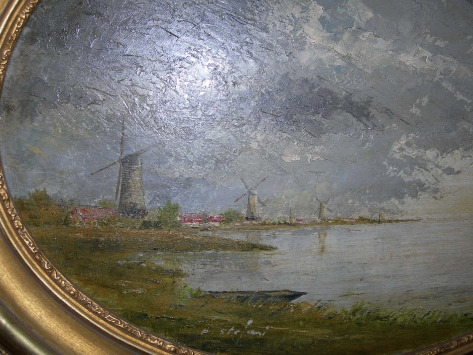 Oil Painting On Oval Canvas, Signed Pierre Stéfani, Born In 1938, Depicting The Mills Of Flanders And The Seascape.-photo-4
