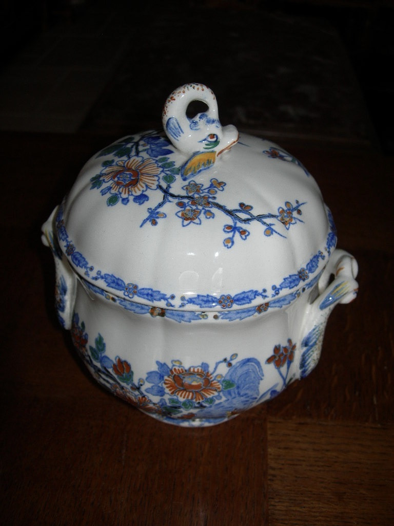 Gien Earthenware Coffee Or Tea Service Including Coffee Pot, Milk Jug And Sugar Bowl, Decorated With A Rooster And Peony-photo-4