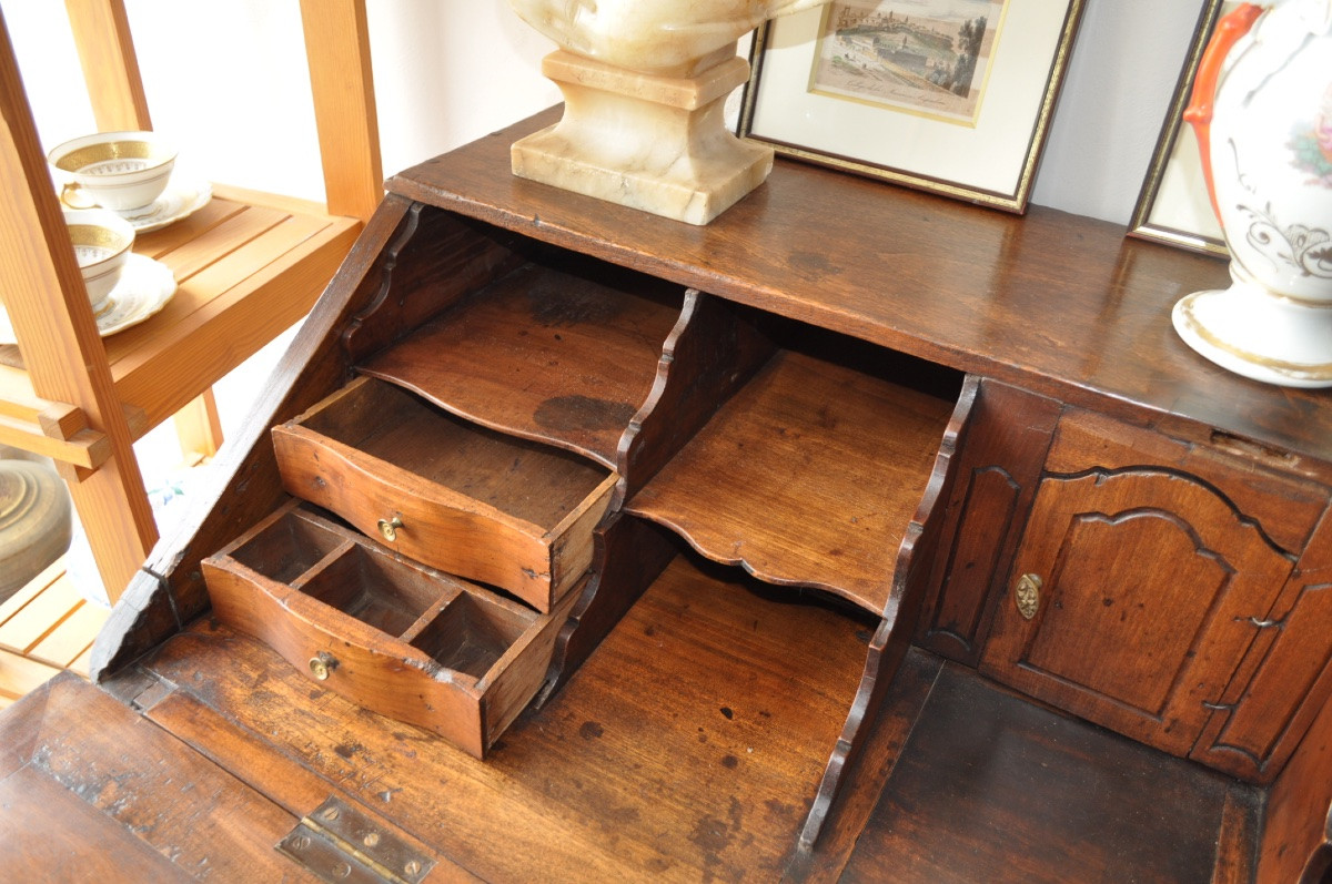 COMMODE SCRIBANNE GALBÉE D'ÉPOQUE LOUIS XV EN NOYER MASSIF MEUBLE SCRIBAN ANCIEN 18ÈME-photo-4