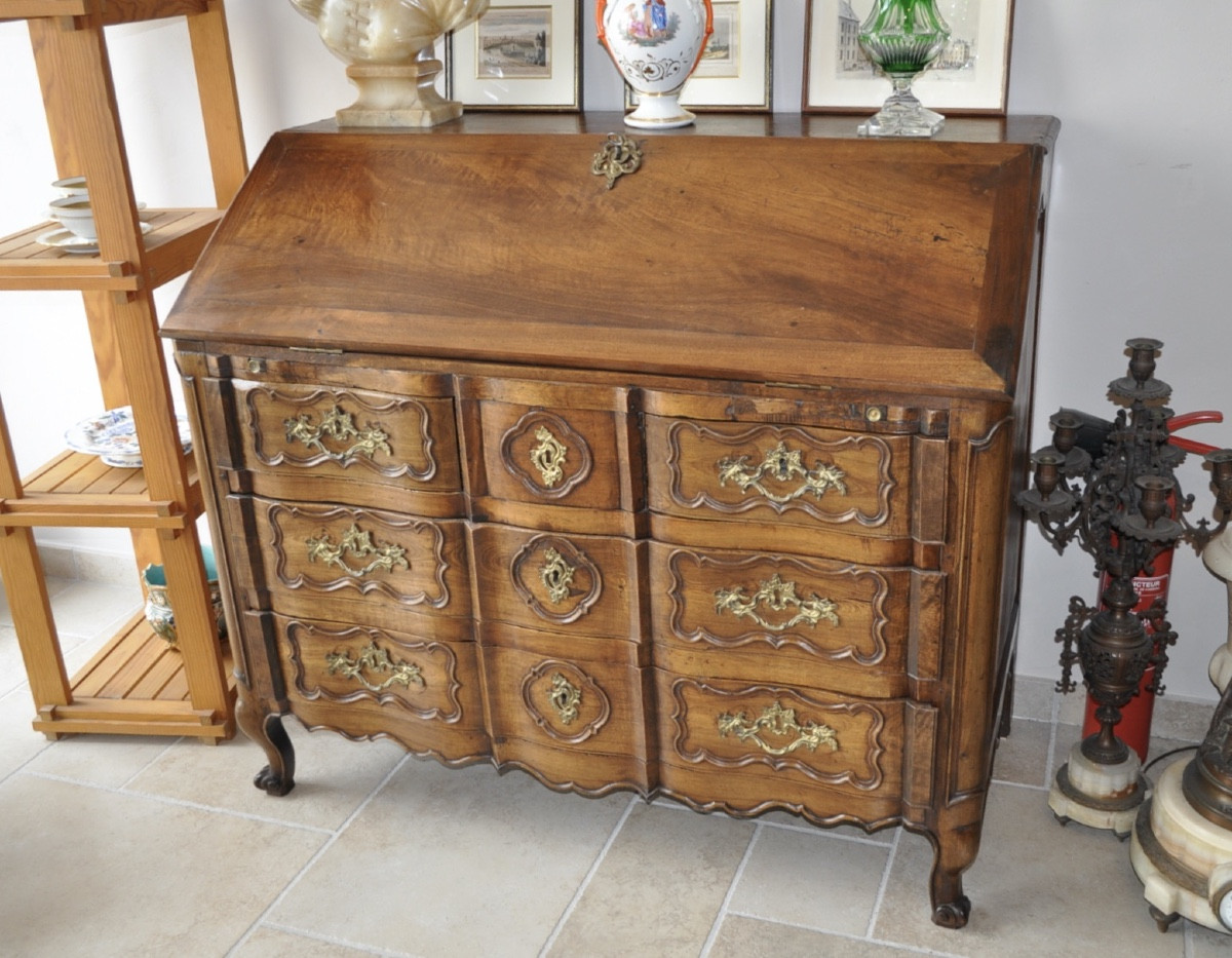 COMMODE SCRIBANNE GALBÉE D'ÉPOQUE LOUIS XV EN NOYER MASSIF MEUBLE SCRIBAN ANCIEN 18ÈME