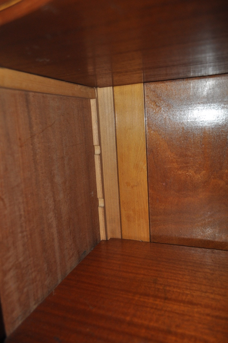 3-door Art Deco Walnut Cabinet 1 Door With Beveled Glass 1930 Antique Furniture-photo-2