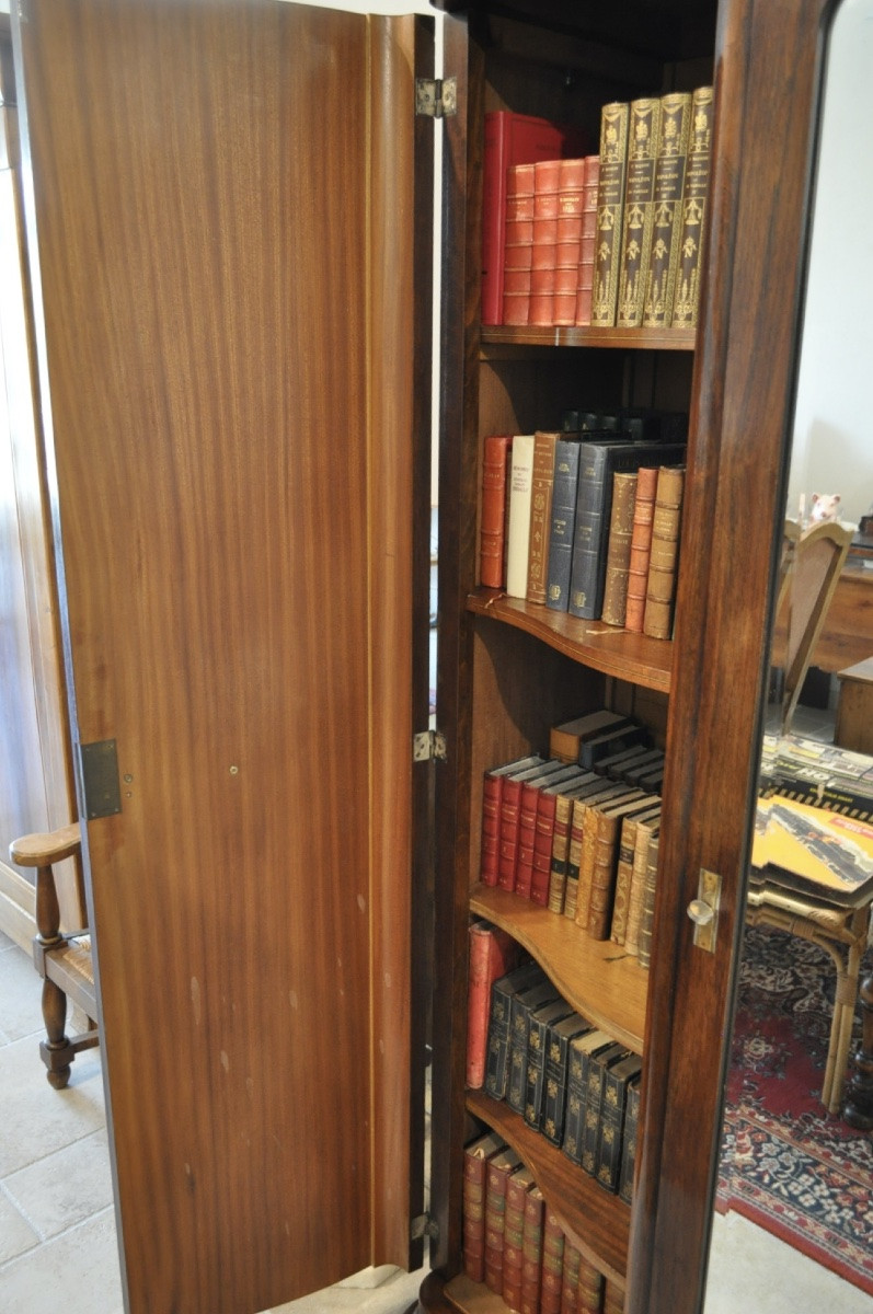 3-door Art Deco Walnut Cabinet 1 Door With Beveled Glass 1930 Antique Furniture-photo-8