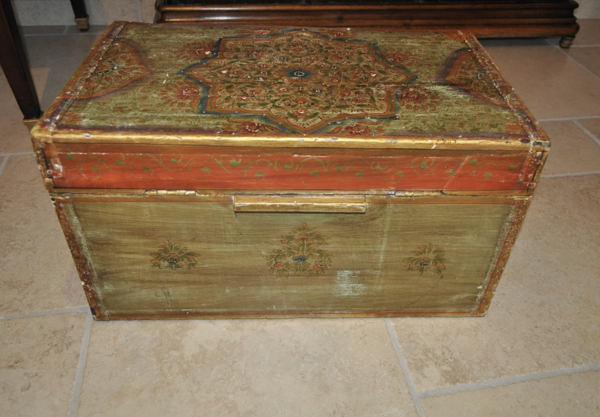 Oriental Painted Wooden Public Writer's Coffre Or Coffret Period End Of 19th Century Turkey Anatolia-photo-3