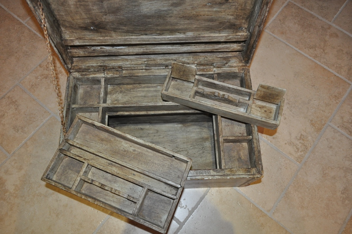 Oriental Painted Wooden Public Writer's Coffre Or Coffret Period End Of 19th Century Turkey Anatolia-photo-3