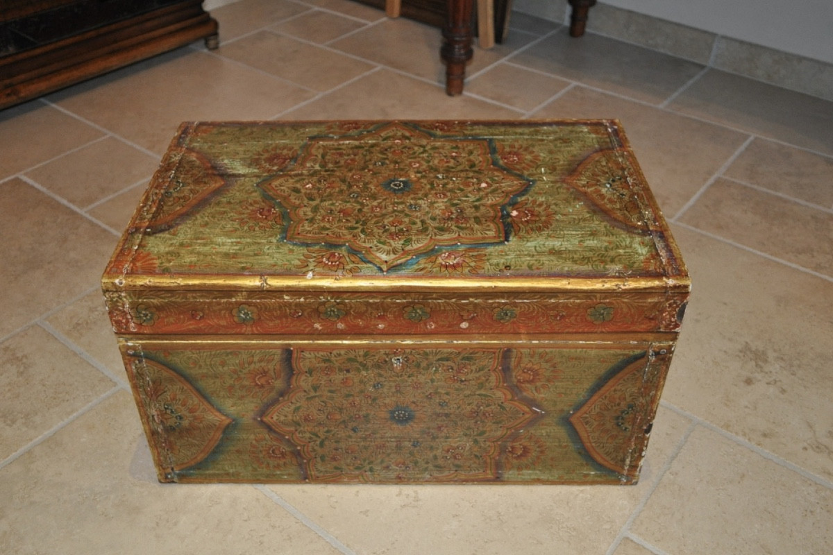 Oriental Painted Wooden Public Writer's Coffre Or Coffret Period End Of 19th Century Turkey Anatolia