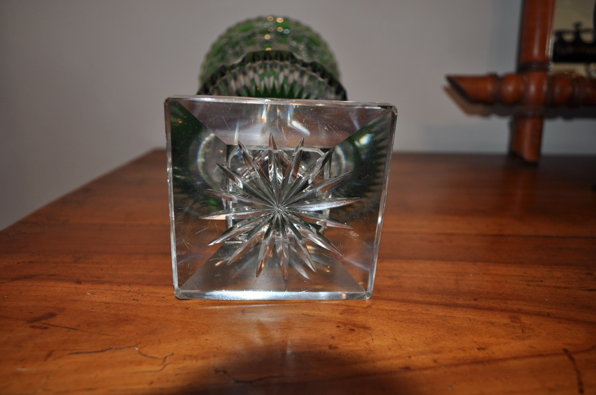 Large Green Double Cut Crystal Médicis Vase Unsigned ... St Louis ?-photo-2