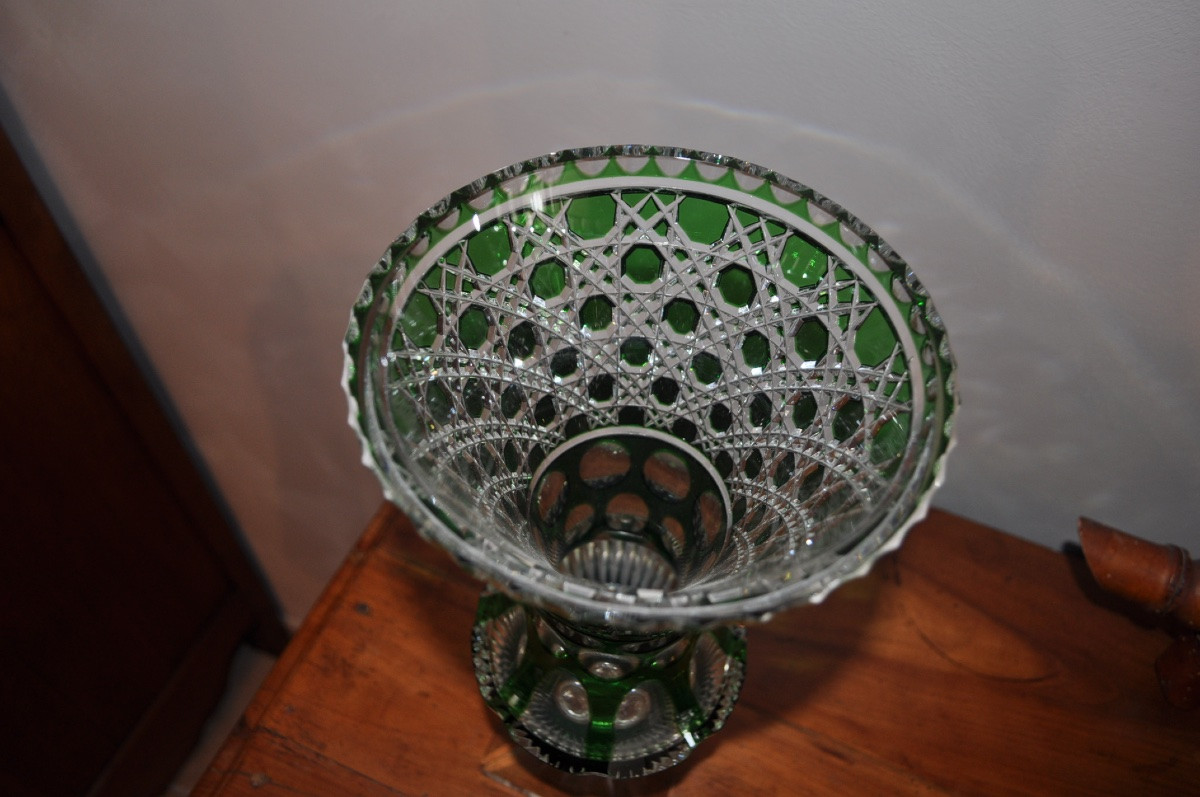 Large Green Double Cut Crystal Médicis Vase Unsigned ... St Louis ?-photo-3