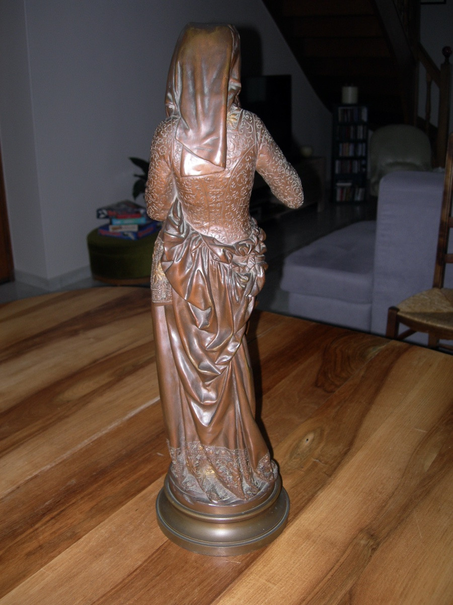 GRANDE SCULPTURE 19ème EN BRONZE DORÉ ET PATINÉ ( 62 CM ) LA LISEUSE SIGNÉ A CARRIER BELLEUSE-photo-2