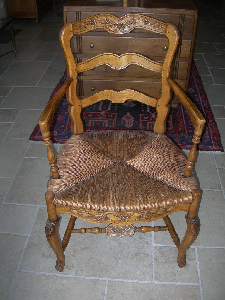 Pair Of Antique Carved Walnut Straw Armchairs From Provence, 19th Century-photo-2