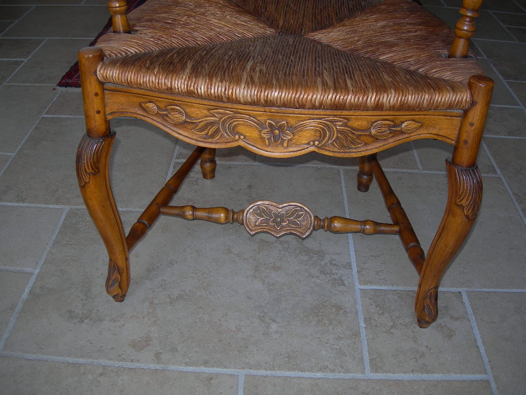 Pair Of Antique Carved Walnut Straw Armchairs From Provence, 19th Century-photo-1