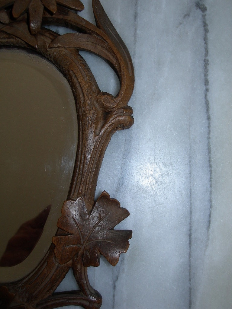 Small Bevelled Mirror Hand-carved Wood Art Nouveau Style Ice 1900 Fashion-photo-2