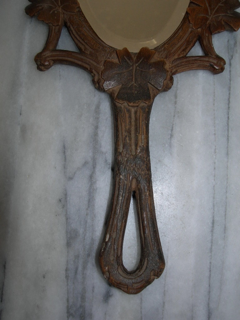Small Bevelled Mirror Hand-carved Wood Art Nouveau Style Ice 1900 Fashion-photo-3