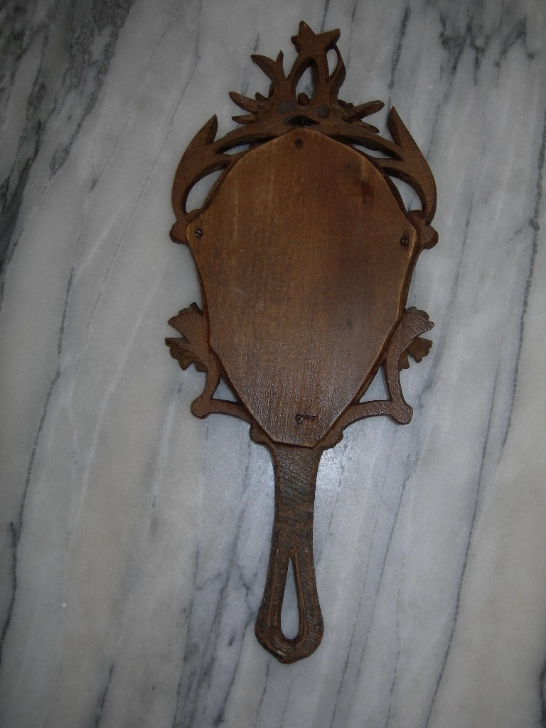 Small Bevelled Mirror Hand-carved Wood Art Nouveau Style Ice 1900 Fashion-photo-1
