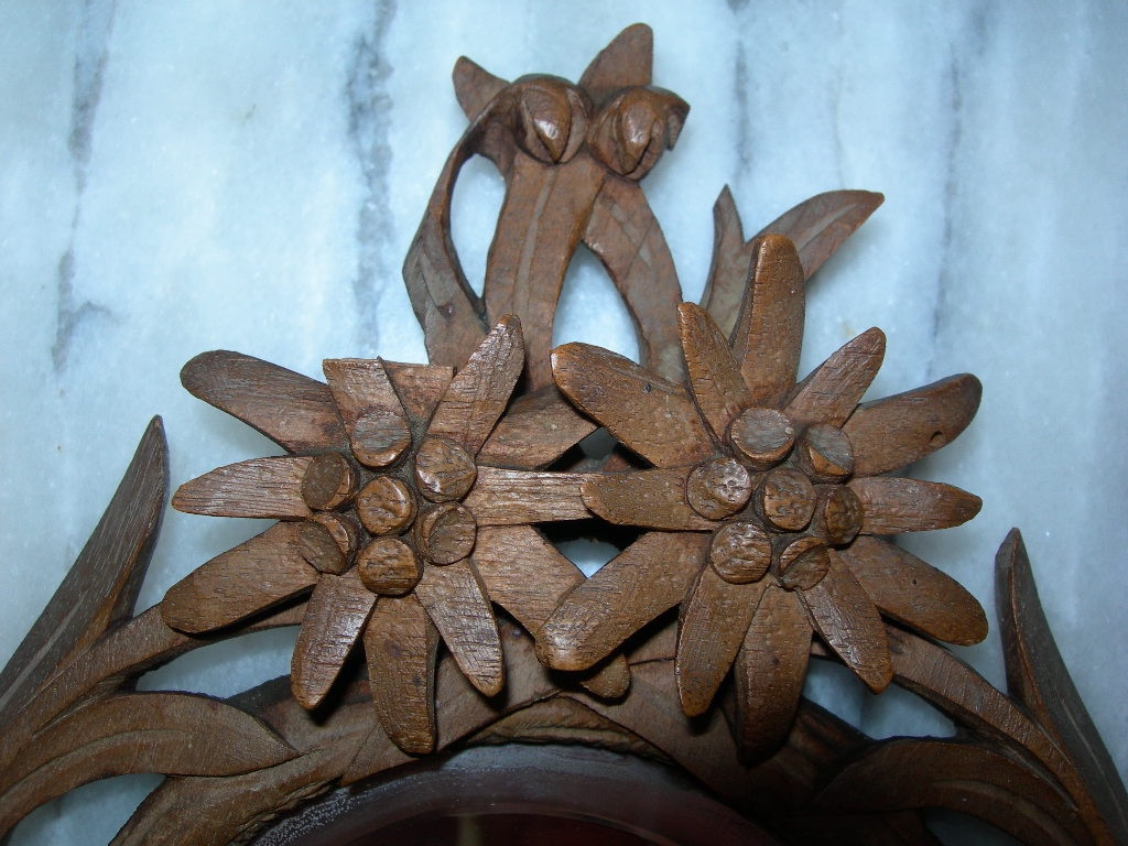 Small Bevelled Mirror Hand-carved Wood Art Nouveau Style Ice 1900 Fashion-photo-2