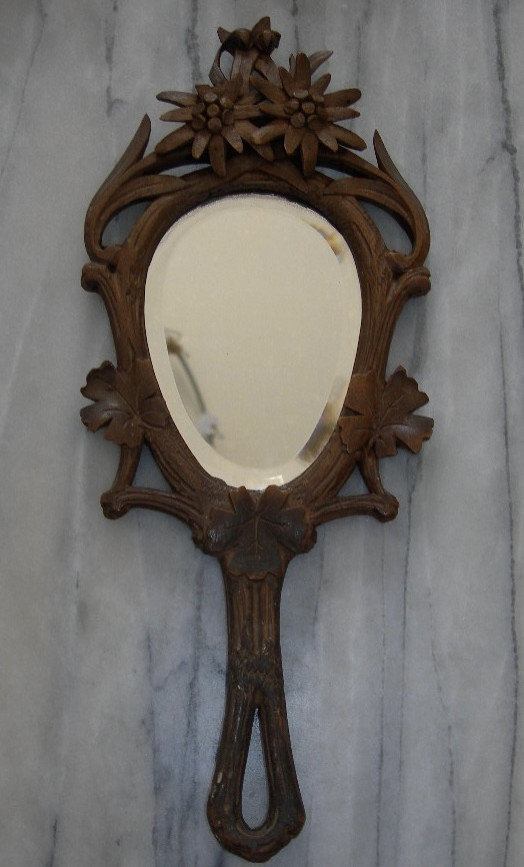 Small Bevelled Mirror Hand-carved Wood Art Nouveau Style Ice 1900 Fashion