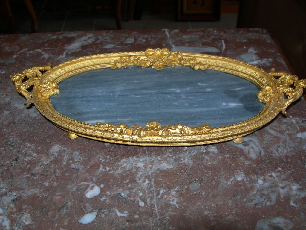 Napoleon III Period Blue Marble And Gilt Bronze Desk Set, Inkwell, Blotter Tray-photo-4