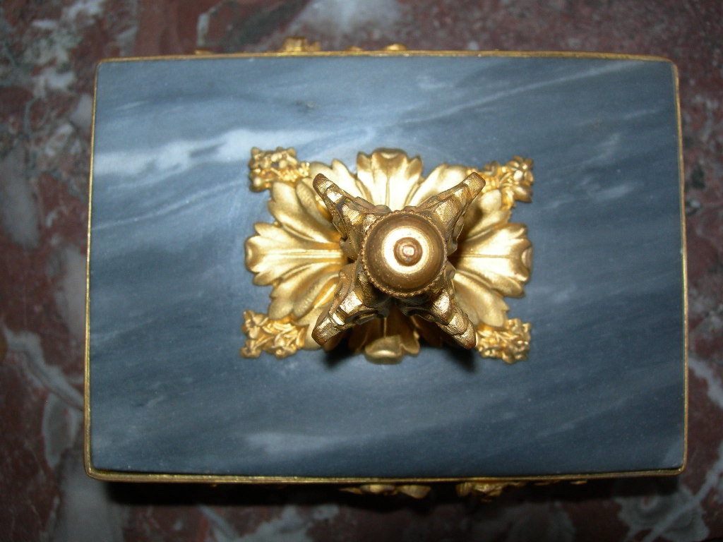 Napoleon III Period Blue Marble And Gilt Bronze Desk Set, Inkwell, Blotter Tray-photo-4