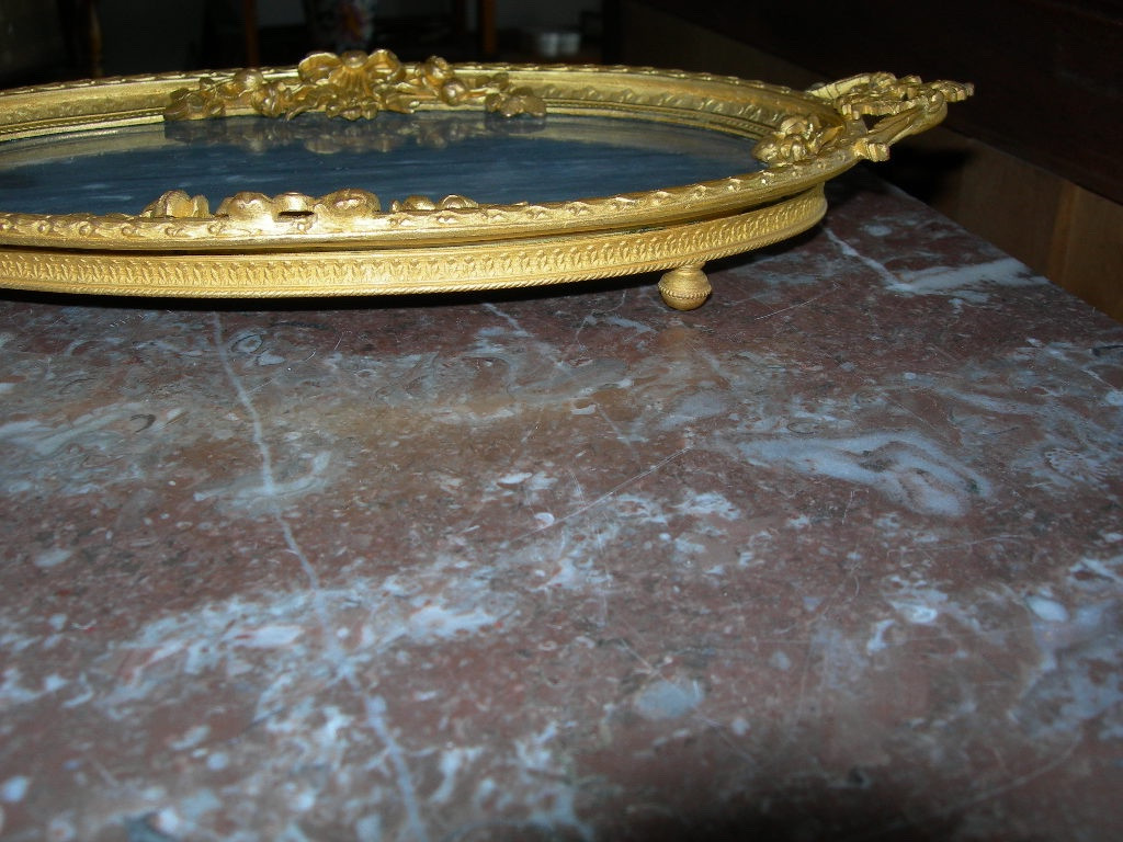 Napoleon III Period Blue Marble And Gilt Bronze Desk Set, Inkwell, Blotter Tray-photo-6