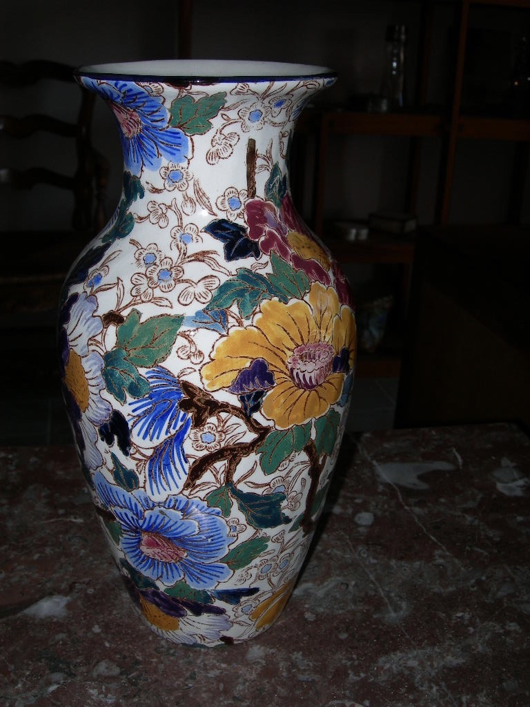 Vase ancien en faïence de Gien décor pivoine-photo-2