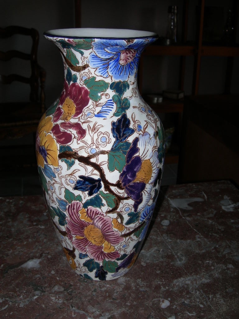 Vase ancien en faïence de Gien décor pivoine-photo-3