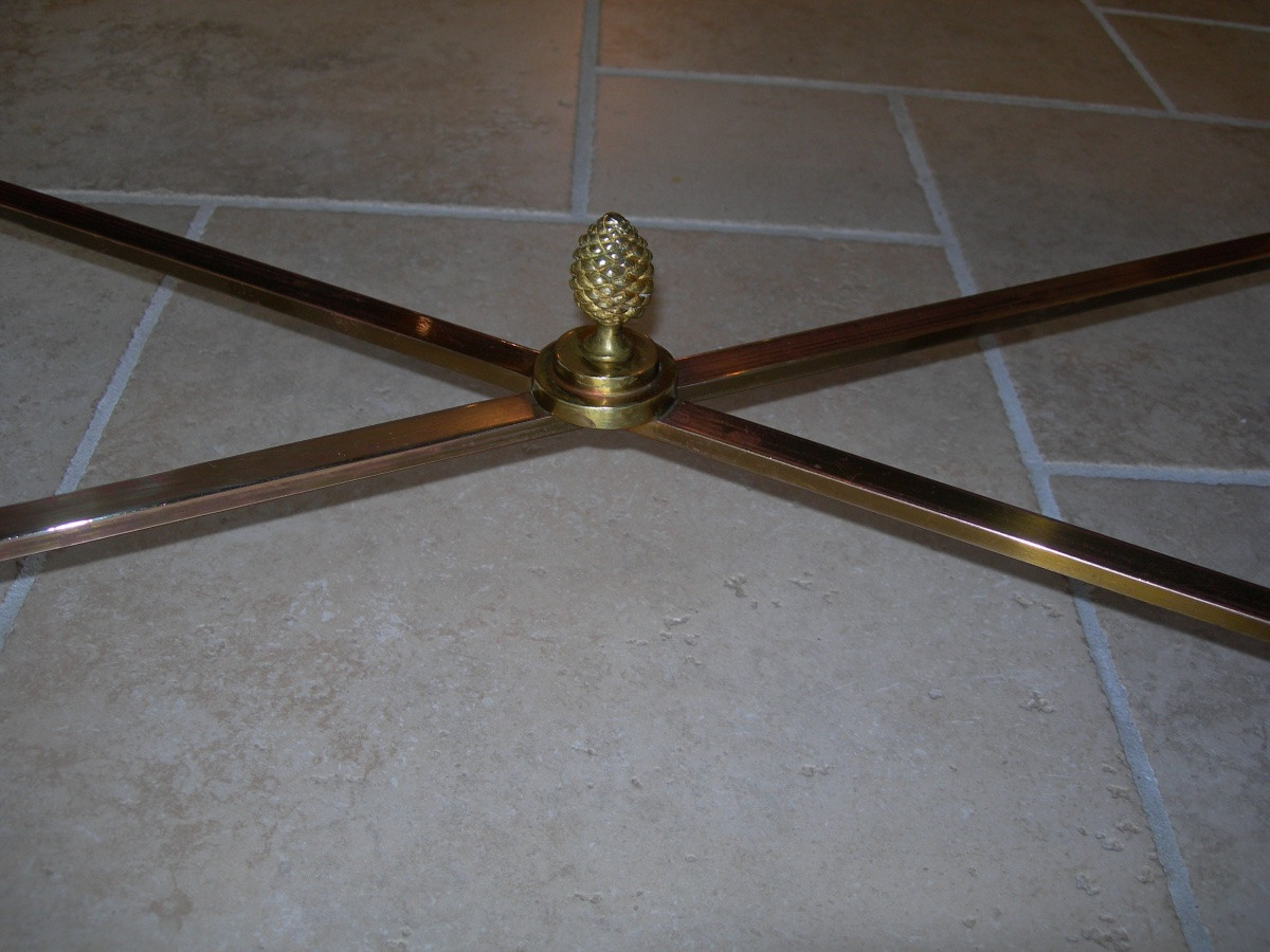 Table basse des années 50 - 60 en laiton et marbre à décor chinois maison Baguès ou Jansen-photo-7