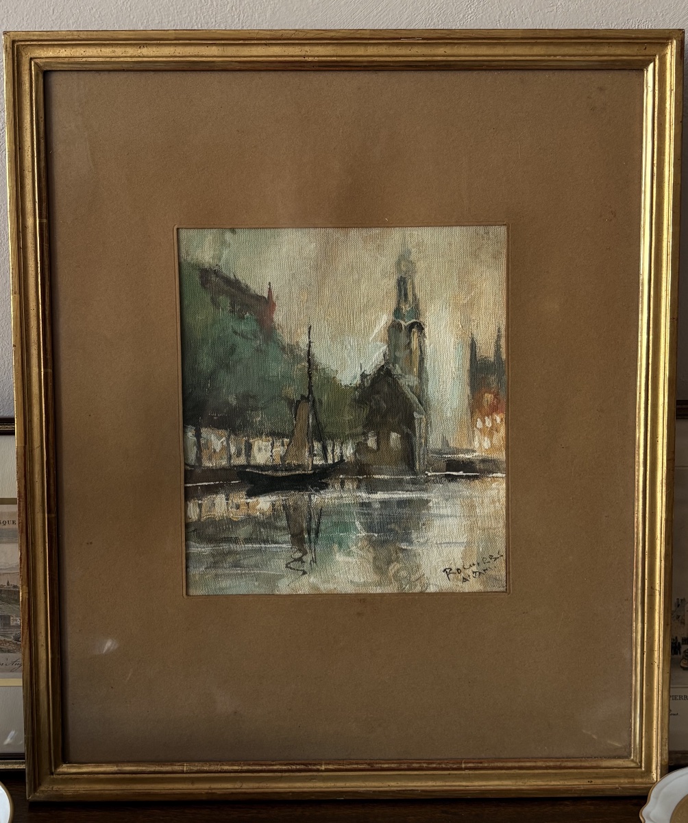 Antique Painting Oil On Canvas Signed Gerhard Cohn Roemers Marine Port Of Bruges Boat-photo-2