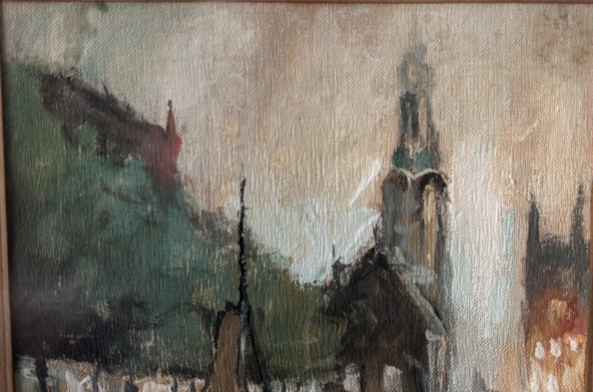 Antique Painting Oil On Canvas Signed Gerhard Cohn Roemers Marine Port Of Bruges Boat-photo-1