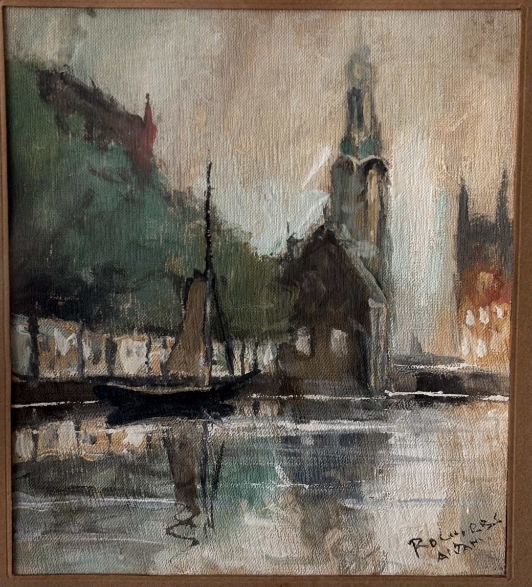 Antique Painting Oil On Canvas Signed Gerhard Cohn Roemers Marine Port Of Bruges Boat