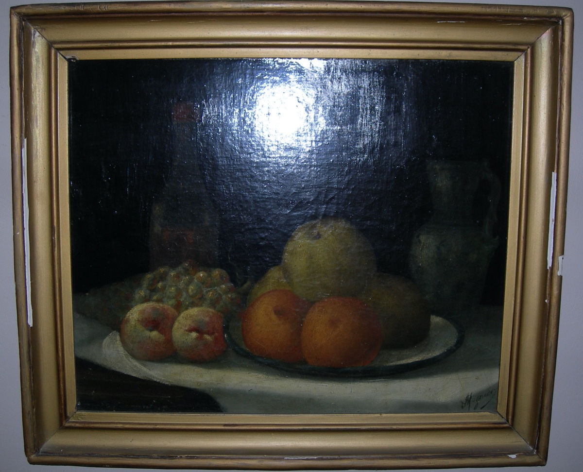 Antique 19th-century Oil-on-canvas Still Life Painting Featuring Fruit, Signed "l. Magnier"-photo-2