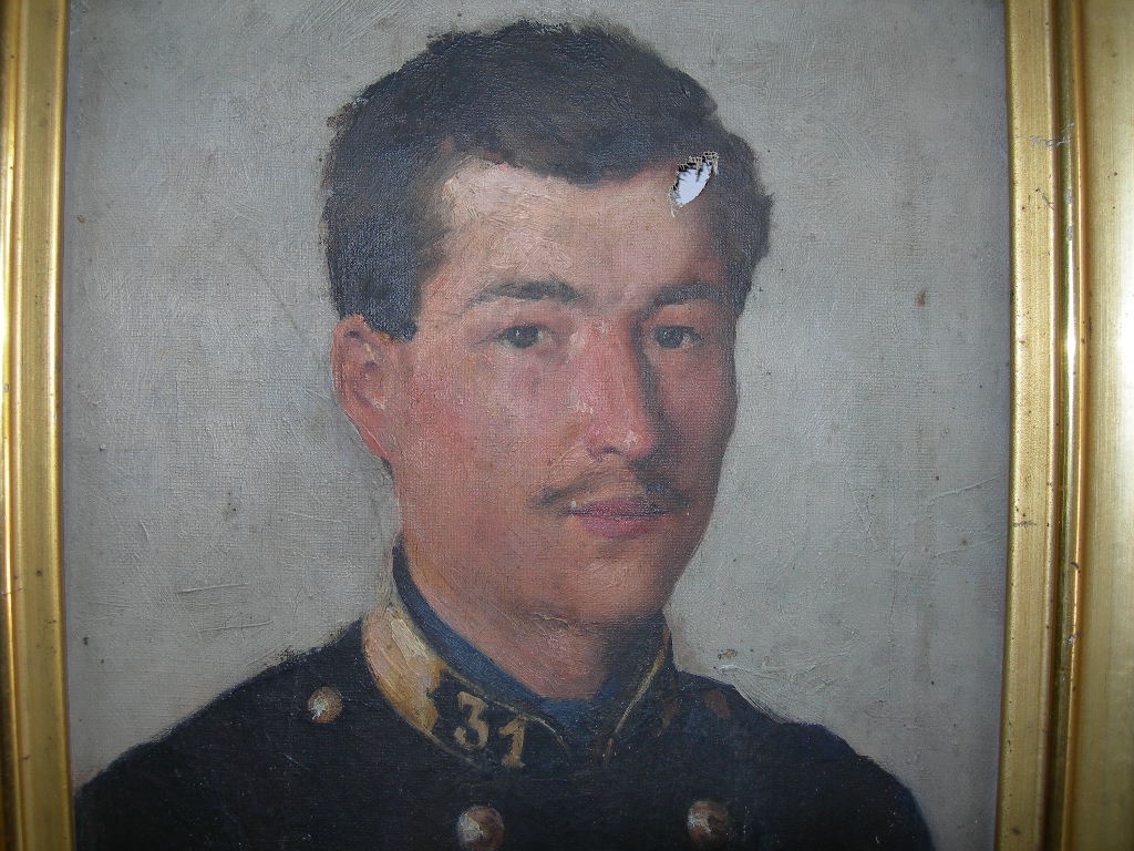 Tableau ancien d'époque 19ème portrait de militaire huile sur toile 31e régiment d'infanterie -photo-2
