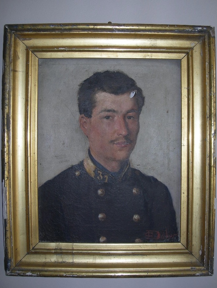 Tableau ancien d'époque 19ème portrait de militaire huile sur toile 31e régiment d'infanterie 