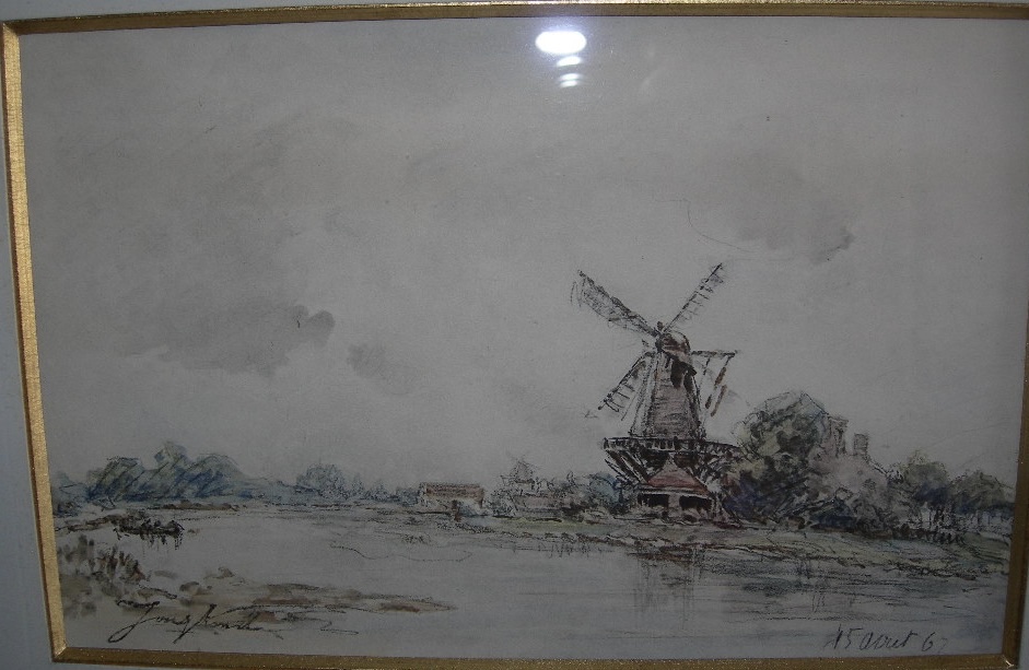 Johan-Barthold Jongkind vue de la ville de Maaslius lithographie ancienne encadrée datée 67 -photo-2