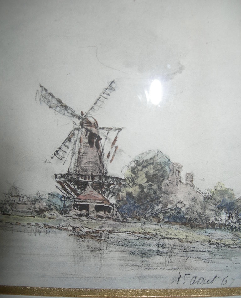 Johan-Barthold Jongkind vue de la ville de Maaslius lithographie ancienne encadrée datée 67 -photo-3