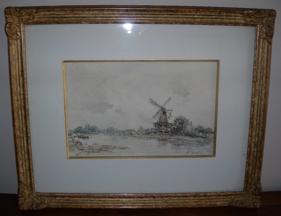 Johan-Barthold Jongkind vue de la ville de Maaslius lithographie ancienne encadrée datée 67 