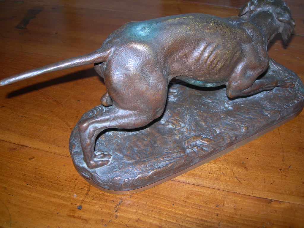 Sculpture ancienne chien d'arrêt en bronze sculpté signé comte de Ferrieres d'époque 19ème-photo-4
