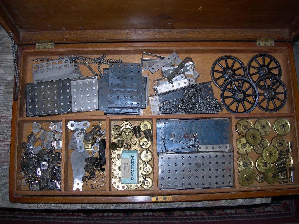 Coffret de Meccano ancien en bois boite de choix n°6 période nickelée avec notice vers 1919 -photo-4