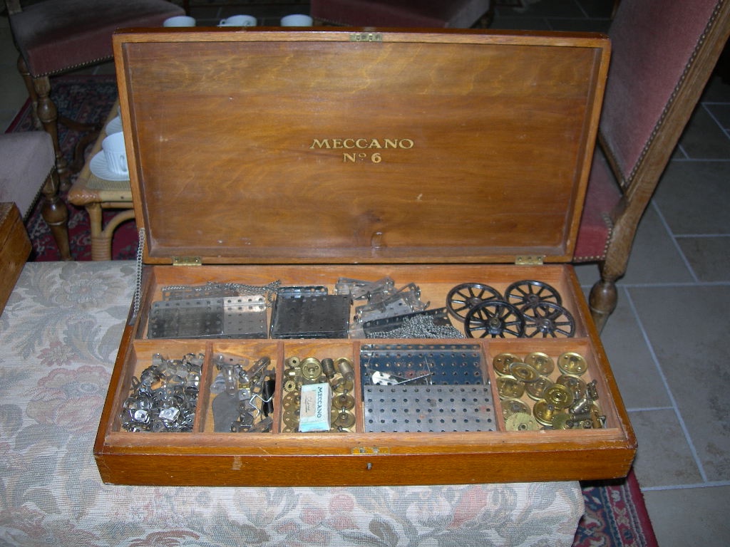 Coffret de Meccano ancien en bois boite de choix n°6 période nickelée avec notice vers 1919 