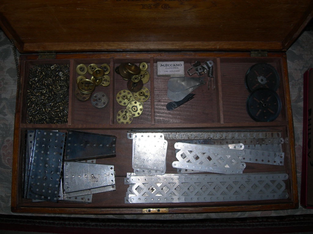 COFFRET DE MECCANO ANCIEN EN BOIS BOITE DE CHOIX N°6 PÉRIODE NICKELÉE VERS 1919 AVEC UN MOTEUR-photo-3