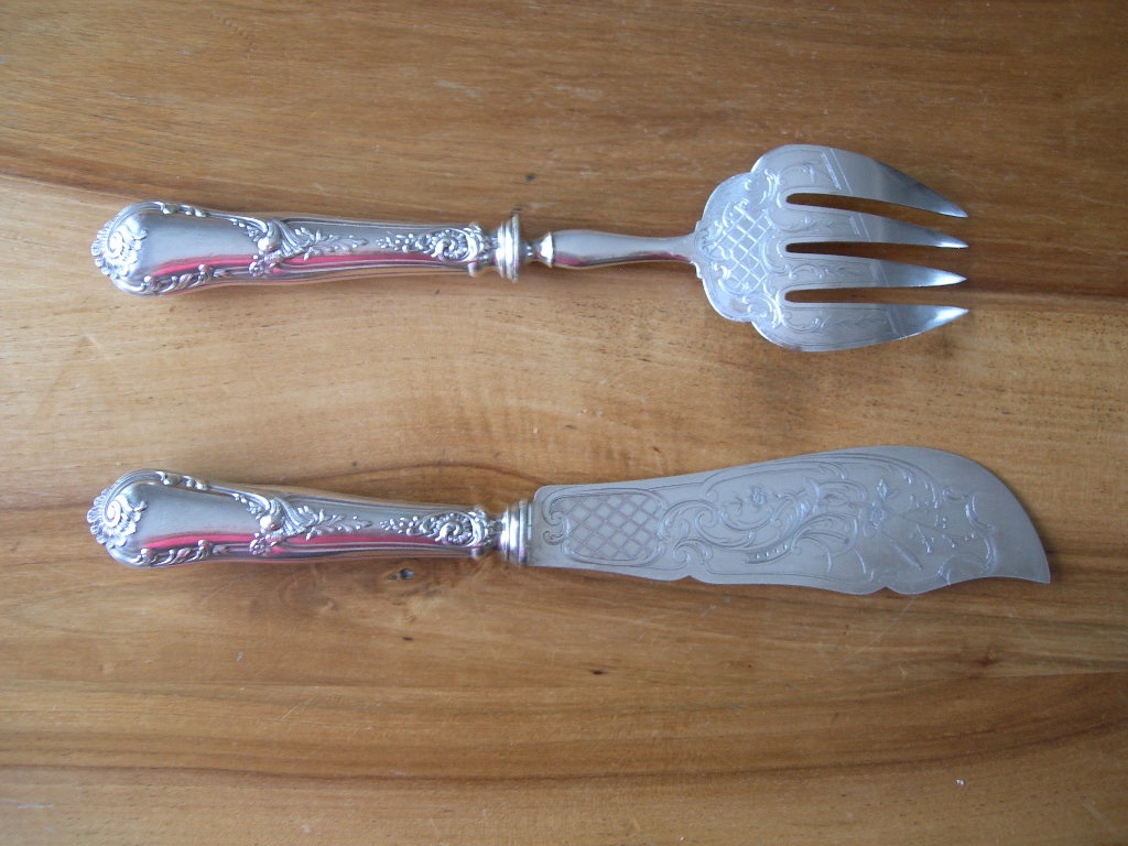 Fish-serving Knife And Fork Made Of Silver-plated Metal In The Rocaille Style