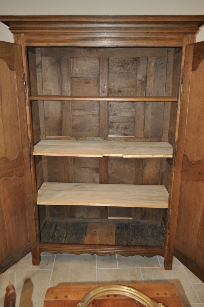 Small Louis XIV - Louis XV Cabinet In Solid Oak, 18th-century Antique Furniture, 2 Doors-photo-4