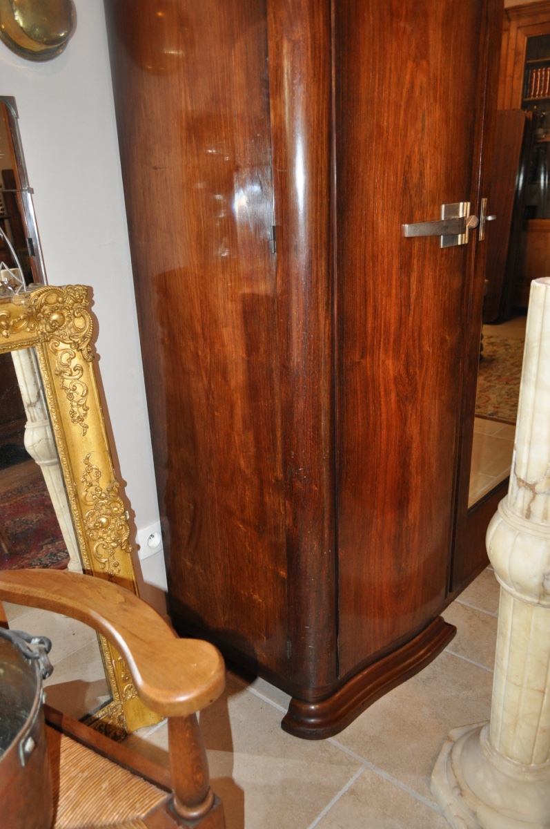 ARMOIRE 3 PORTES D'ÉPOQUE ART DÉCO EN NOYER 1 PORTE À GLACE BISEAUTÉE MEUBLE ANCIEN 1930-photo-2