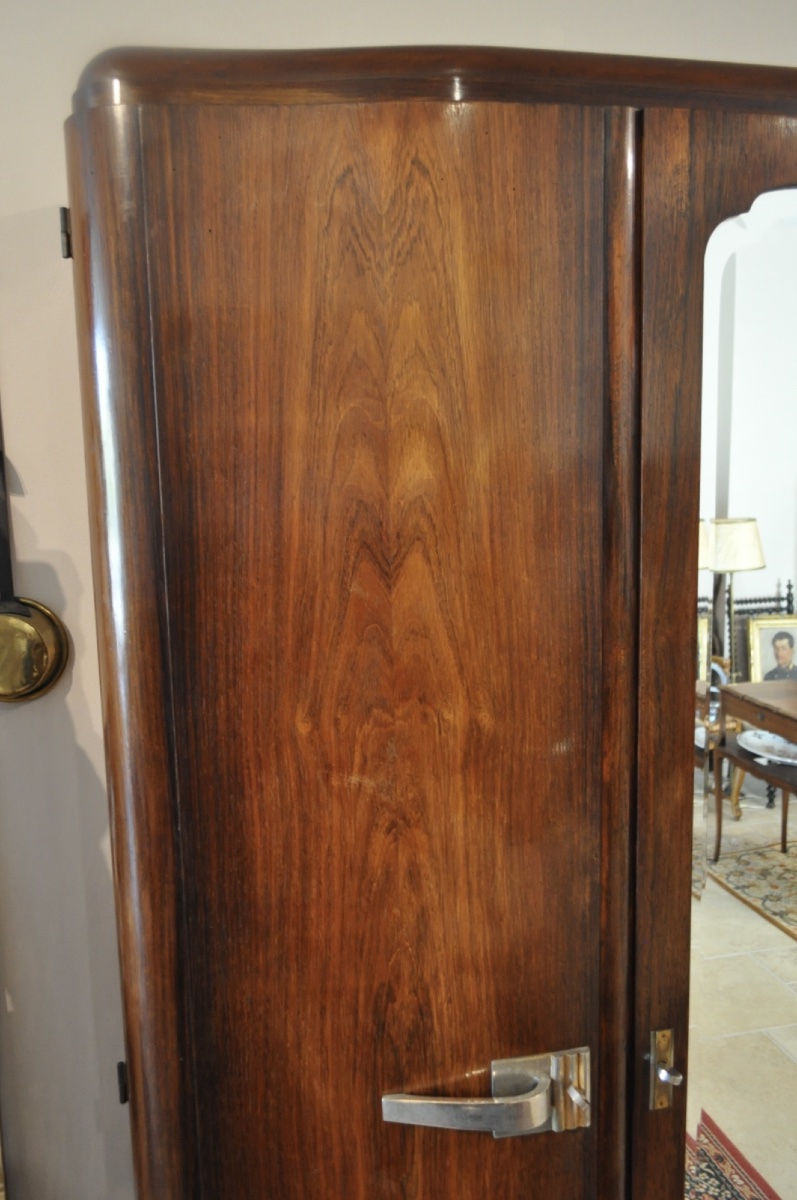 ARMOIRE 3 PORTES D'ÉPOQUE ART DÉCO EN NOYER 1 PORTE À GLACE BISEAUTÉE MEUBLE ANCIEN 1930-photo-1