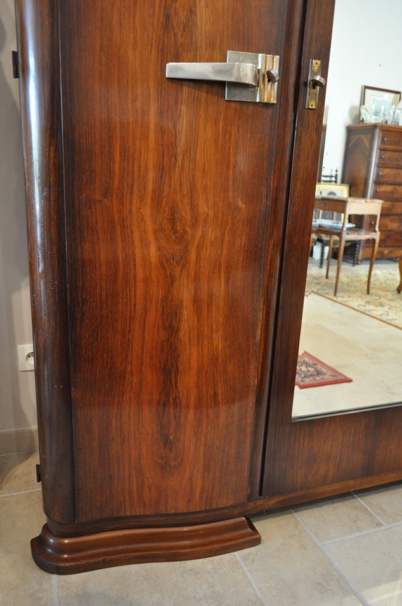 ARMOIRE 3 PORTES D'ÉPOQUE ART DÉCO EN NOYER 1 PORTE À GLACE BISEAUTÉE MEUBLE ANCIEN 1930-photo-2