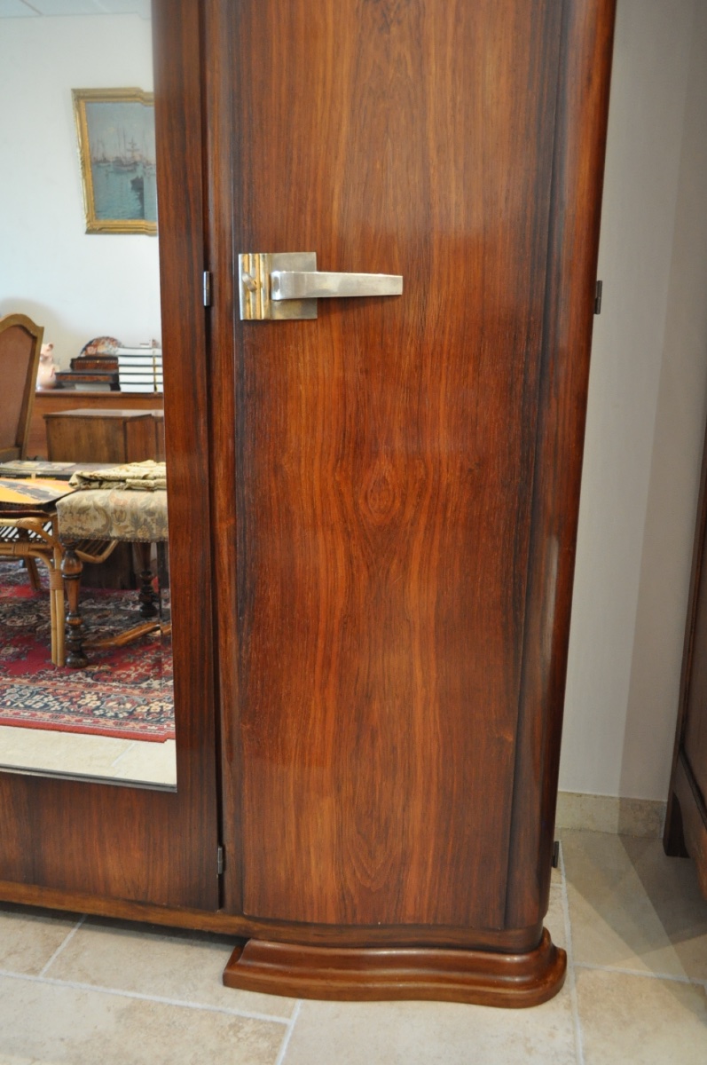 ARMOIRE 3 PORTES D'ÉPOQUE ART DÉCO EN NOYER 1 PORTE À GLACE BISEAUTÉE MEUBLE ANCIEN 1930-photo-4